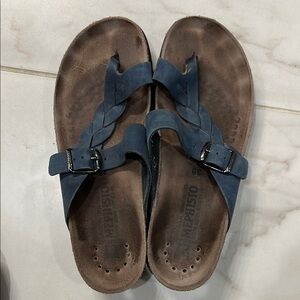 Mephisto Navy Leather Sandals with Buckle